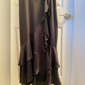 Maceys Black Silk Long Ruffled Dress